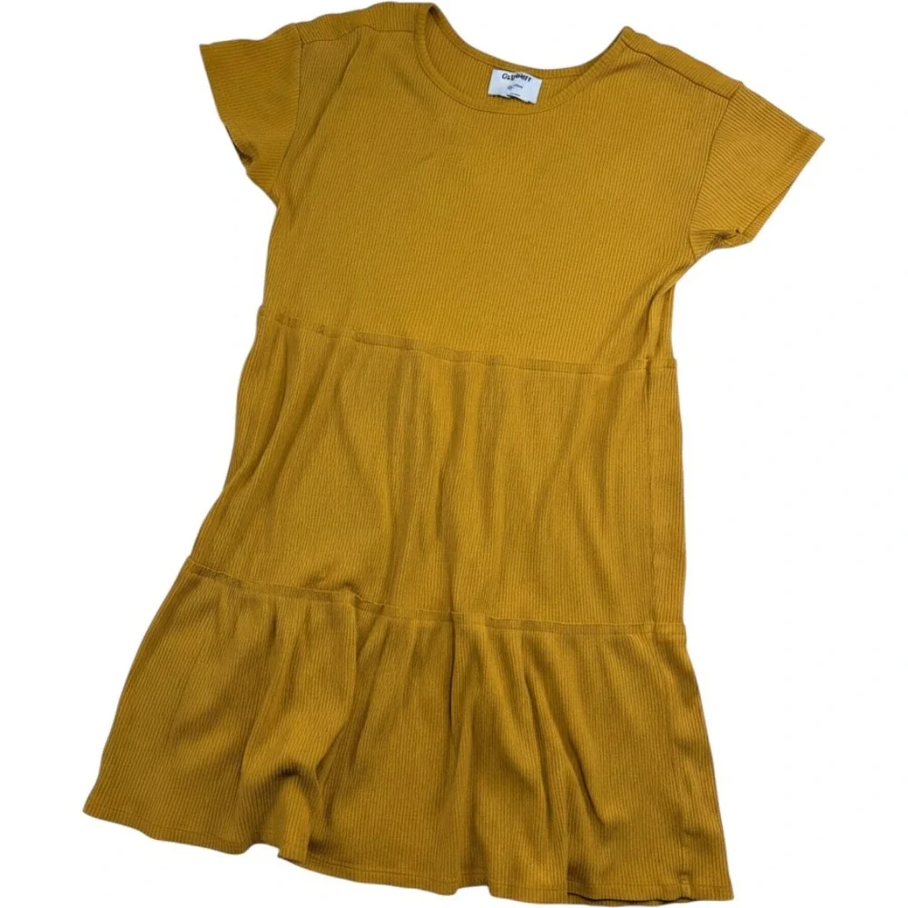 Old Navy Girls Mustard Yellow Tiered Rib-Knit Short Sleeve Dress XXL 18 Plus